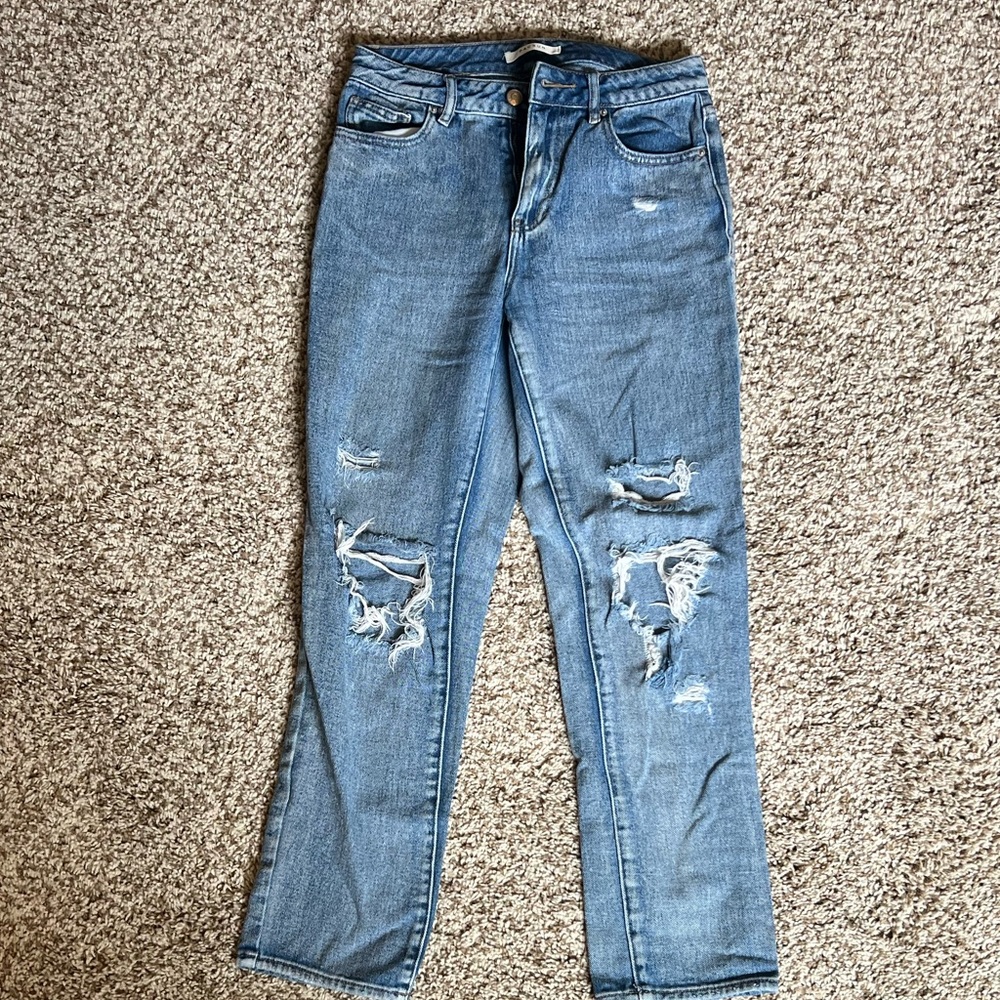 Pac Sun ripped medium blue mom jeans